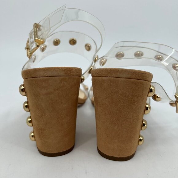 Jessica Simpson Tan and Clear Studded Block Heels | Size 10 - Picture 6 of 9